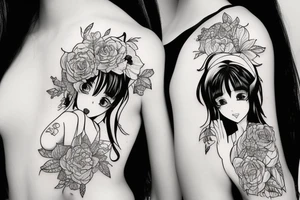 blackwork girl animestyle tattoo idea