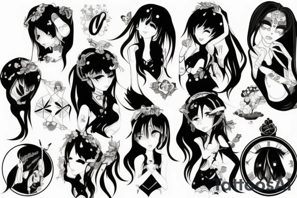 blackwork girl animestyle tattoo idea