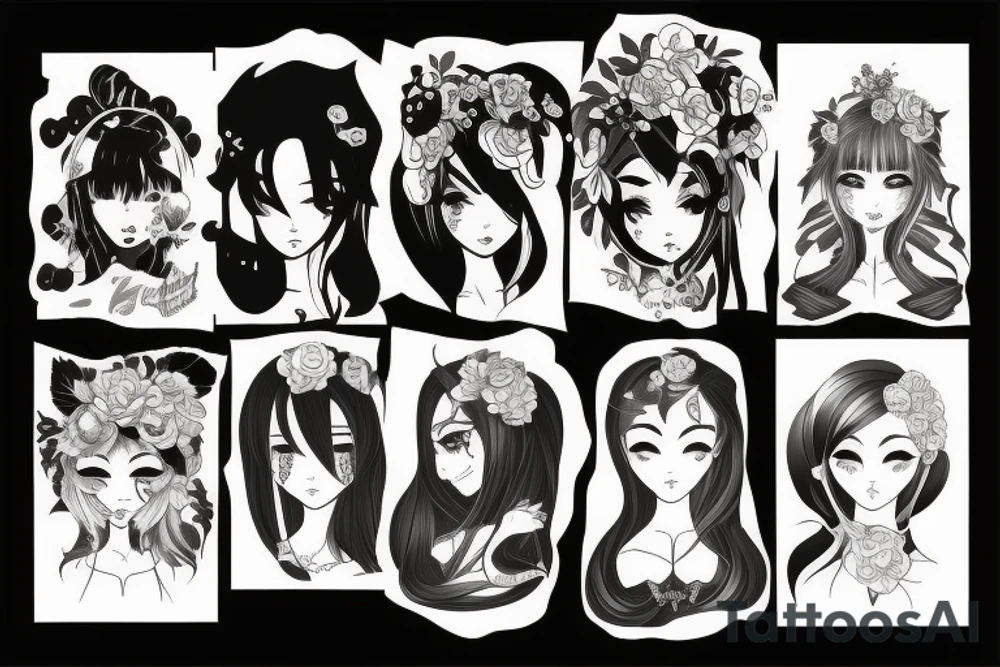 blackwork girl animestyle tattoo idea