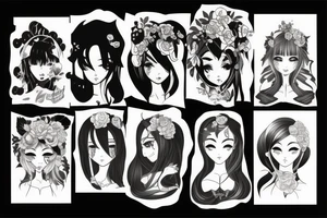 blackwork girl animestyle tattoo idea