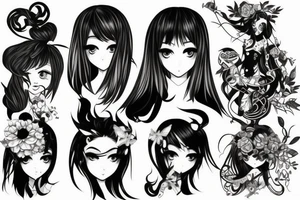 blackwork girl animestyle tattoo idea