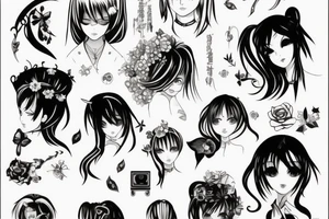 blackwork girl animestyle tattoo idea
