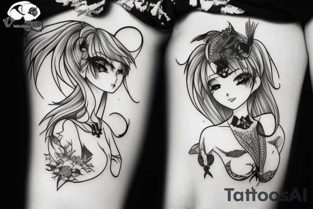 blackwork girl animestyle tattoo idea