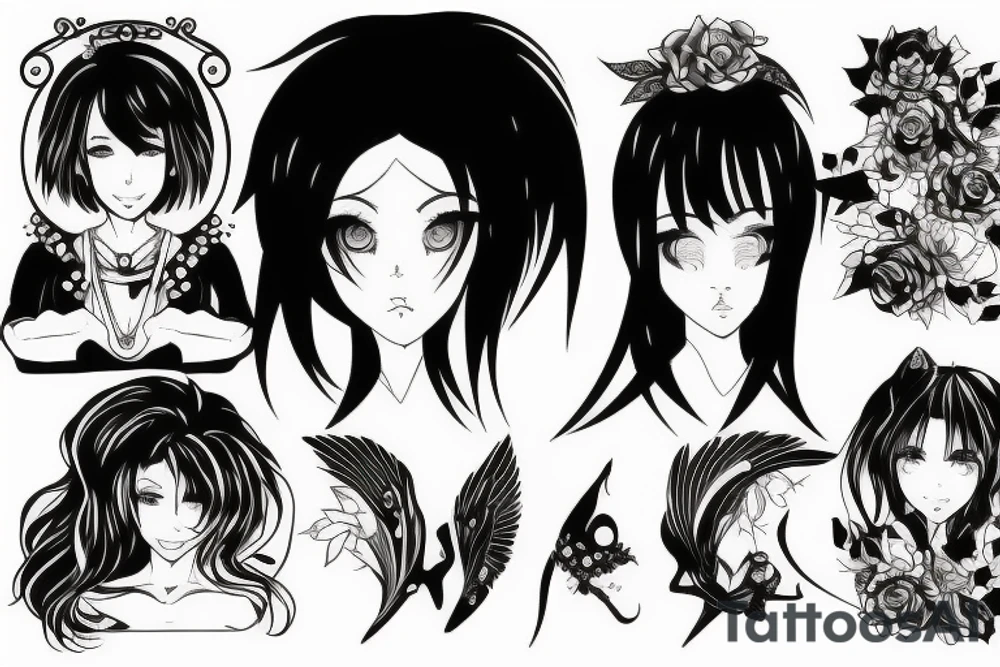 blackwork girl animestyle tattoo idea
