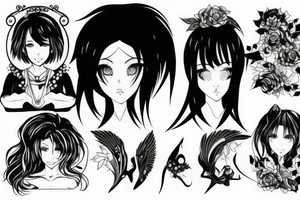 blackwork girl animestyle tattoo idea