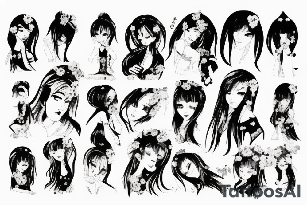 blackwork girl animestyle tattoo idea