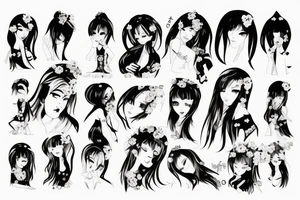 blackwork girl animestyle tattoo idea