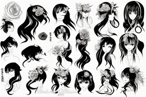 blackwork girl animestyle tattoo idea