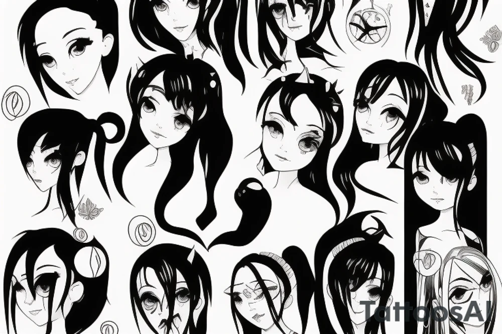 blackwork girl animestyle tattoo idea
