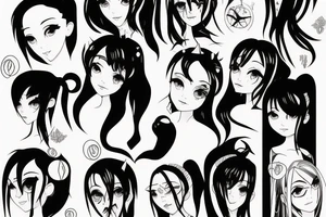 blackwork girl animestyle tattoo idea