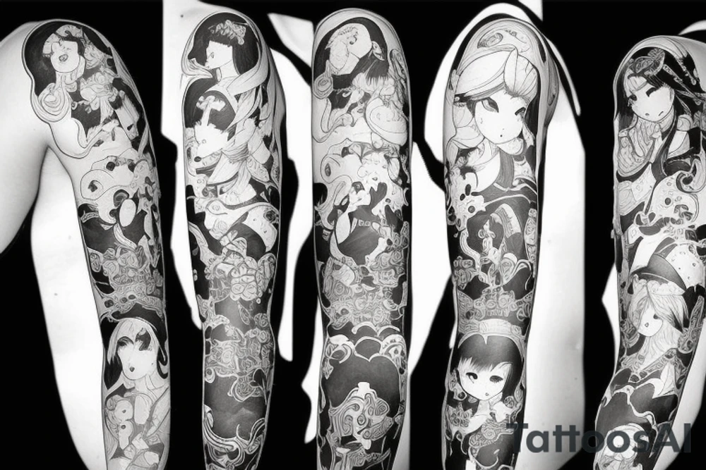 blackwork girl animestyle tattoo idea
