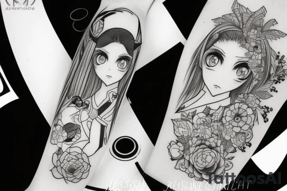 blackwork girl animestyle tattoo idea