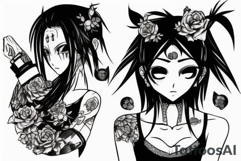 blackwork girl animestyle tattoo idea