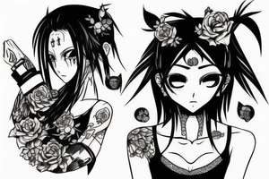 blackwork girl animestyle tattoo idea