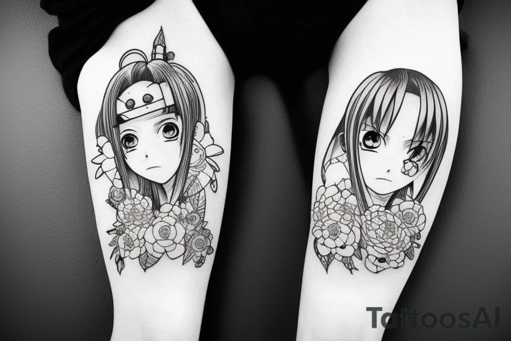 blackwork girl animestyle tattoo idea