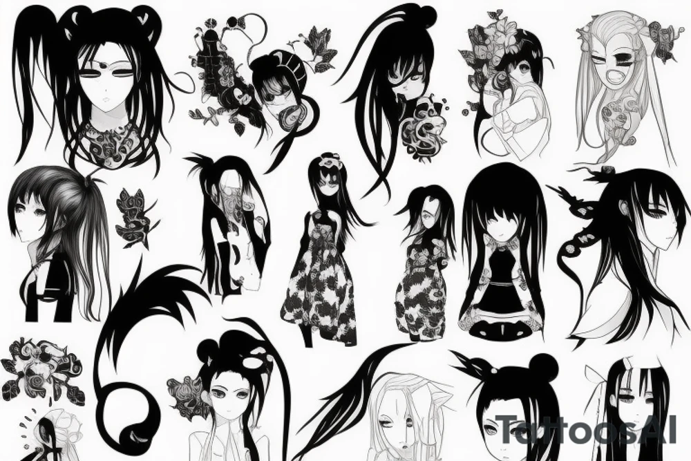 blackwork girl animestyle tattoo idea
