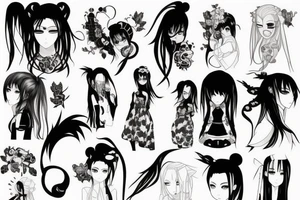 blackwork girl animestyle tattoo idea
