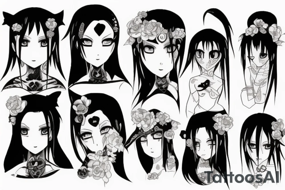 blackwork girl animestyle tattoo idea