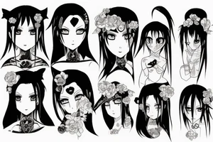 blackwork girl animestyle tattoo idea