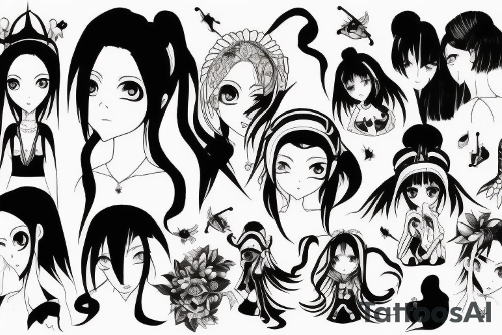 blackwork girl animestyle tattoo idea