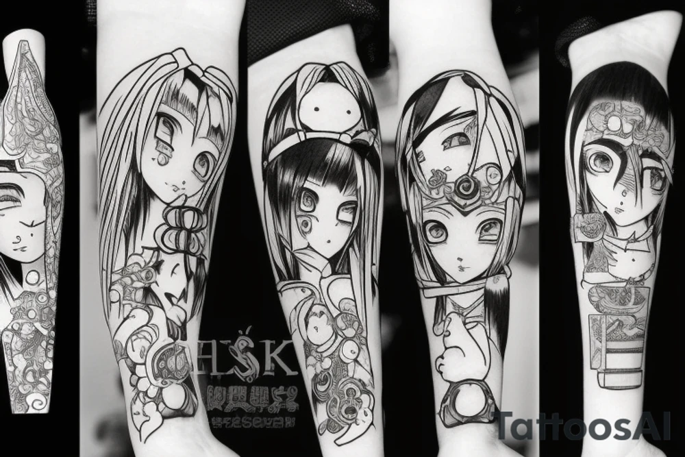 blackwork girl animestyle tattoo idea