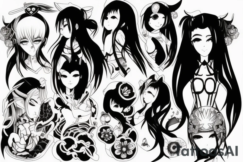 blackwork girl animestyle tattoo idea