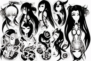 blackwork girl animestyle tattoo idea
