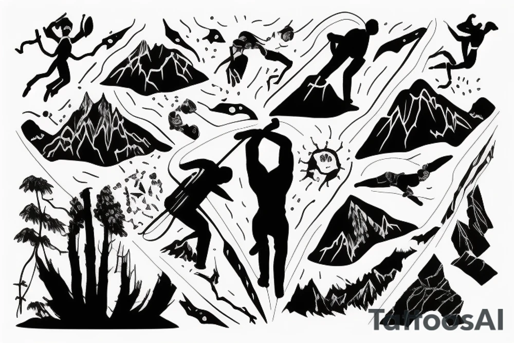 climber ascending the side of a cliff tattoo idea