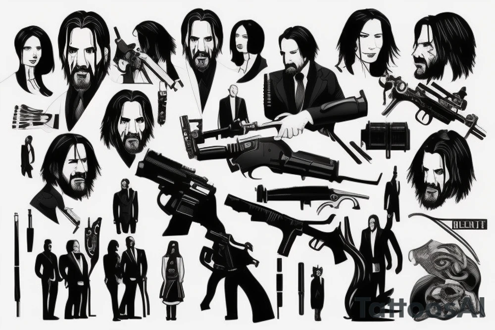 blackwork john wick (multiple variations, not too big) tattoo idea blackwork john wick (multiple variations, not too big) tattoo idea