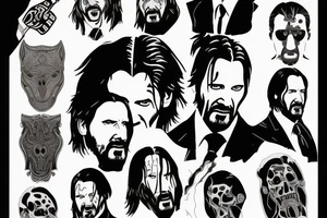 blackwork john wick face  (multiple variations, not too big, highest quality) tattoo idea