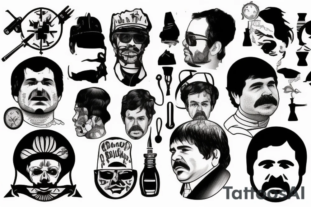 blackwork el chapo face  (multiple variations, not too big, highest quality) tattoo idea
