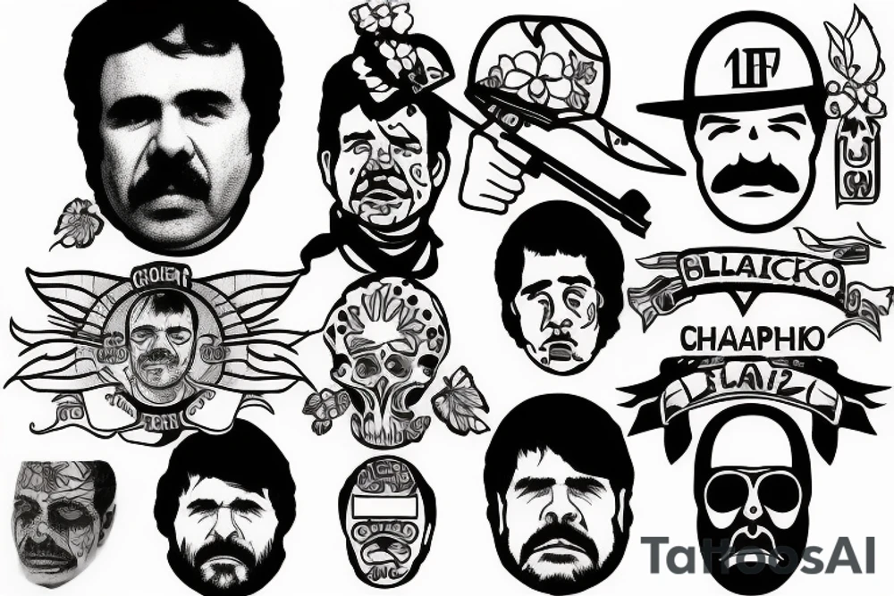 blackwork el chapo face  (multiple variations, not too big, highest quality) tattoo idea