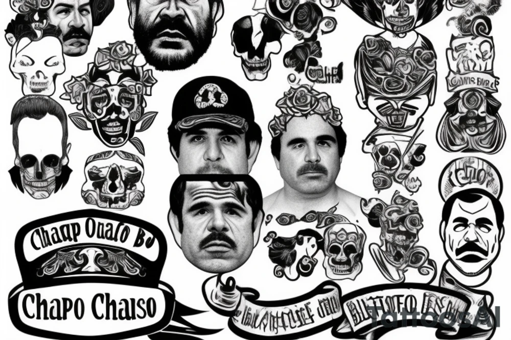 blackwork el chapo face  (multiple variations, not too big, highest quality) tattoo idea