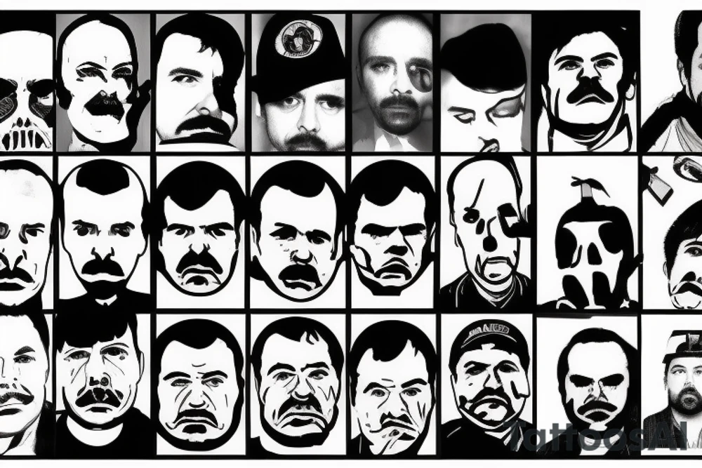 blackwork el chapo face  (multiple variations, not too big, highest quality) tattoo idea