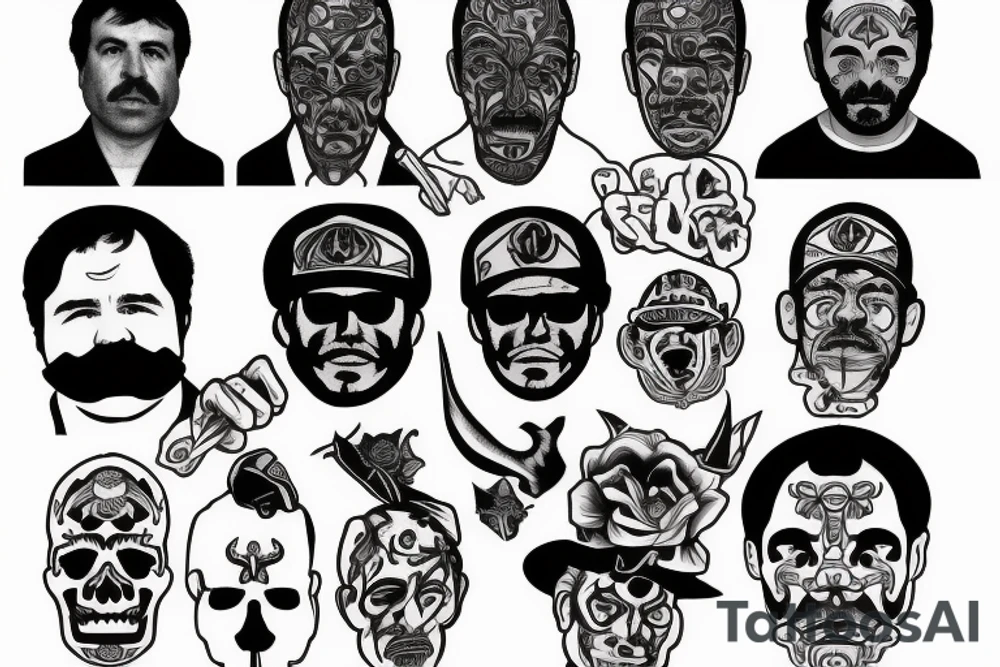 blackwork el chapo face  (multiple variations, not too big, highest quality) tattoo idea