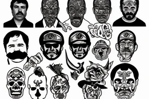 blackwork el chapo face  (multiple variations, not too big, highest quality) tattoo idea