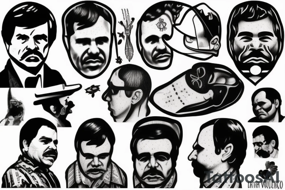 blackwork el chapo face  (multiple variations, not too big, highest quality) tattoo idea