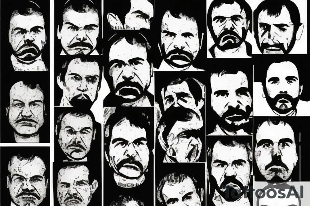 blackwork el chapo face  (multiple variations, not too big,) tattoo idea