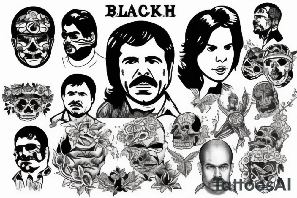 blackwork el chapo face  (multiple variations, not too big,) tattoo idea