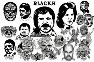 blackwork el chapo face  (multiple variations, not too big,) tattoo idea