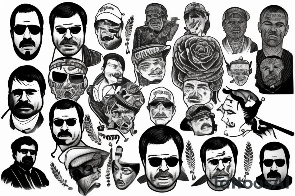 blackwork el chapo face  (multiple variations, not too big,) tattoo idea