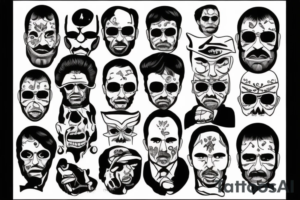 blackwork el chapo face  (multiple variations, not too big,) tattoo idea