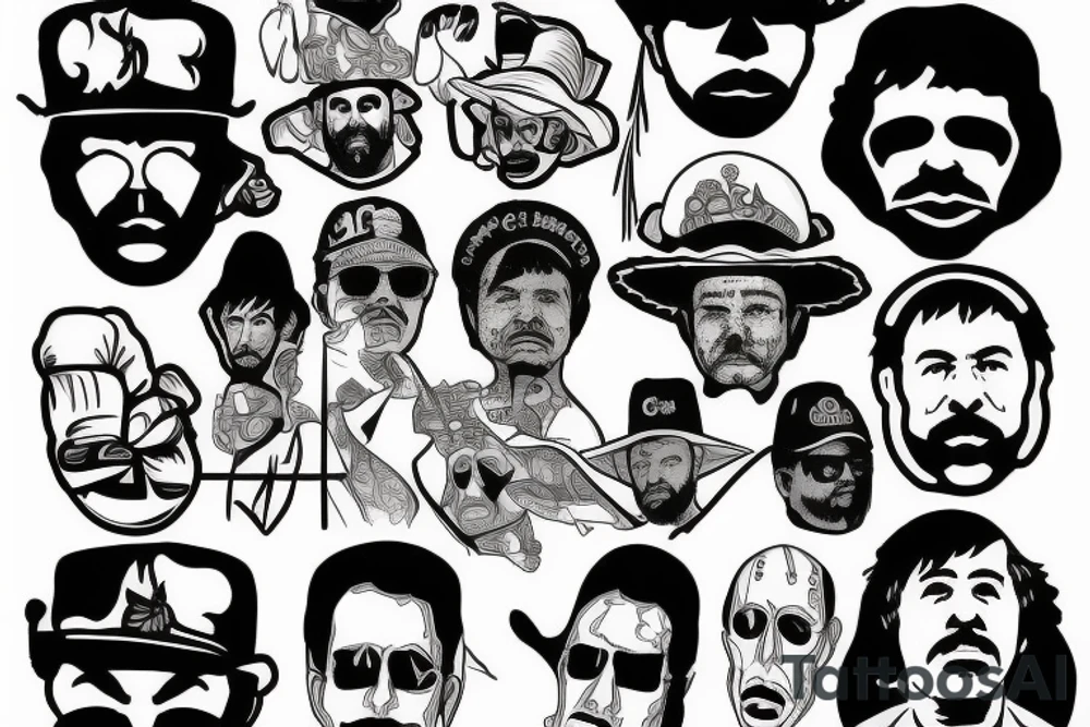 blackwork el chapo face  (multiple variations, not too big,) tattoo idea