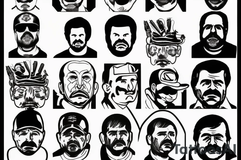blackwork el chapo face  (multiple variations, not too big,) tattoo idea