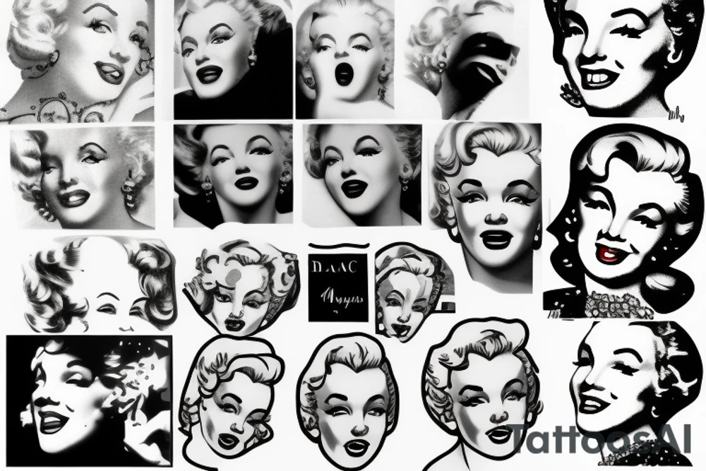 marylin monroe face blackwork style tattoo idea