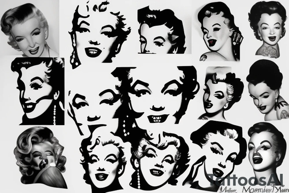 marylin monroe face blackwork style tattoo idea