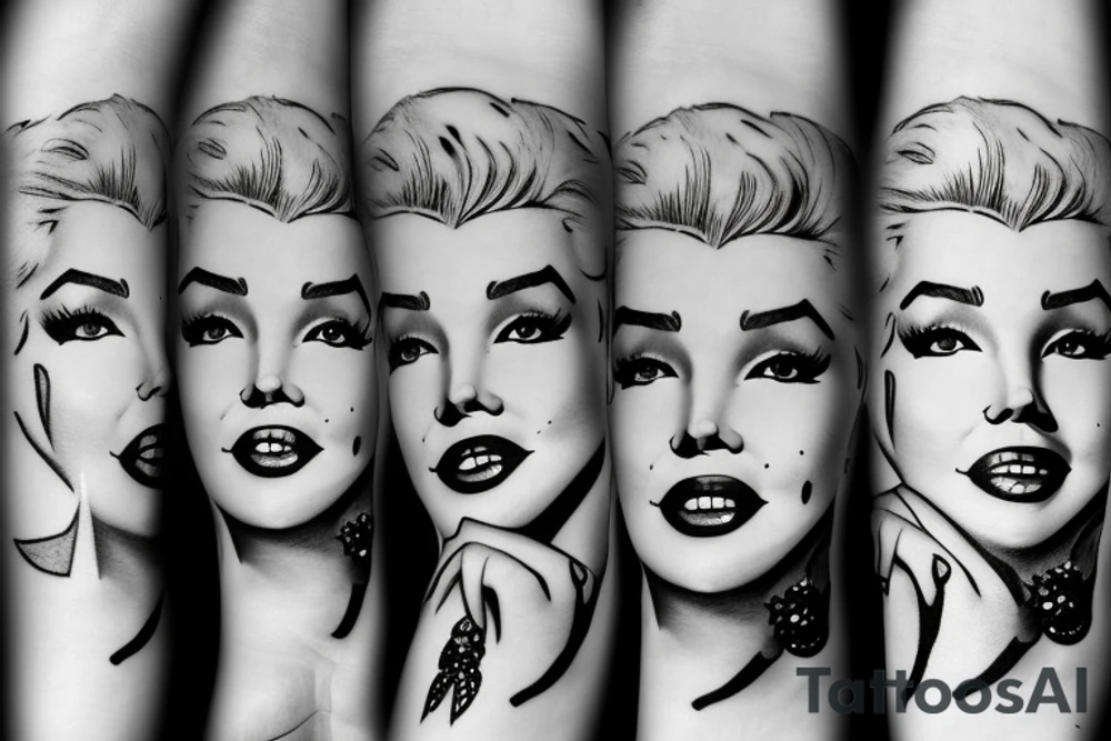 marylin monroe face blackwork style tattoo idea