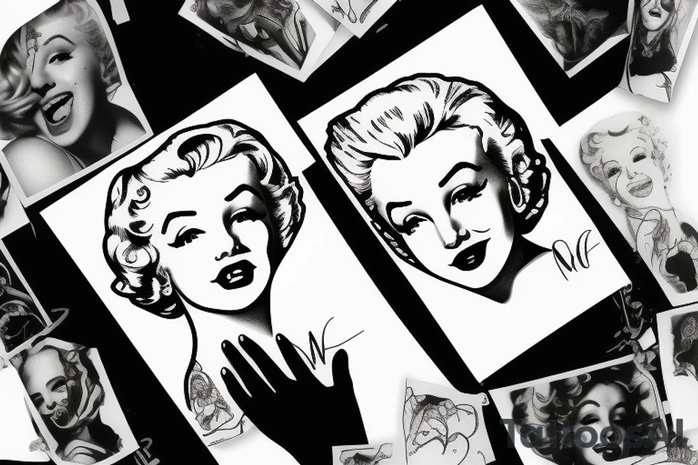 marylin monroe face blackwork style tattoo idea