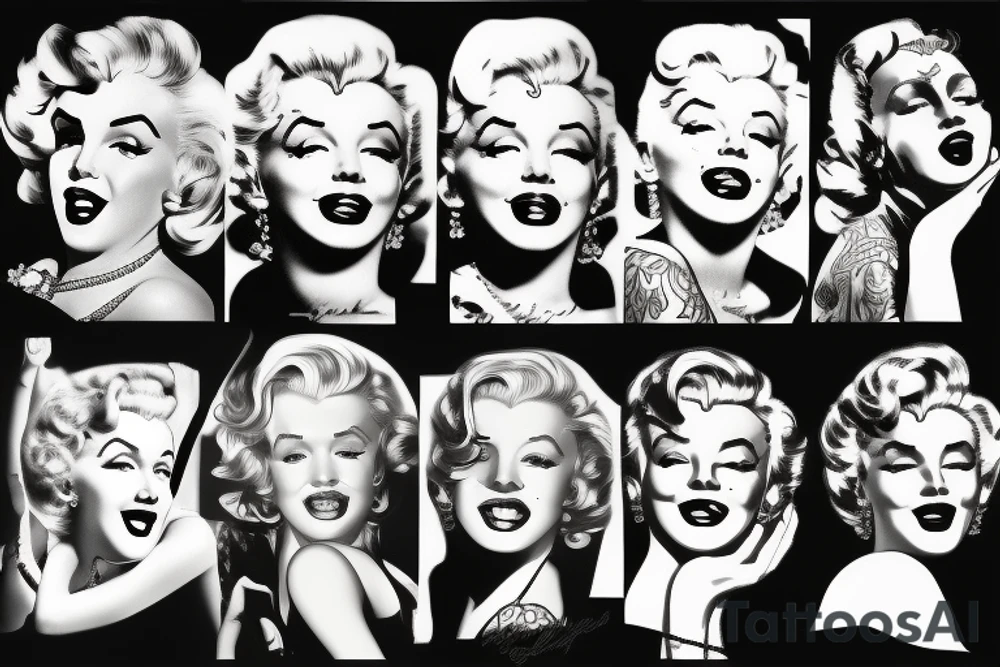marylin monroe face blackwork style tattoo idea