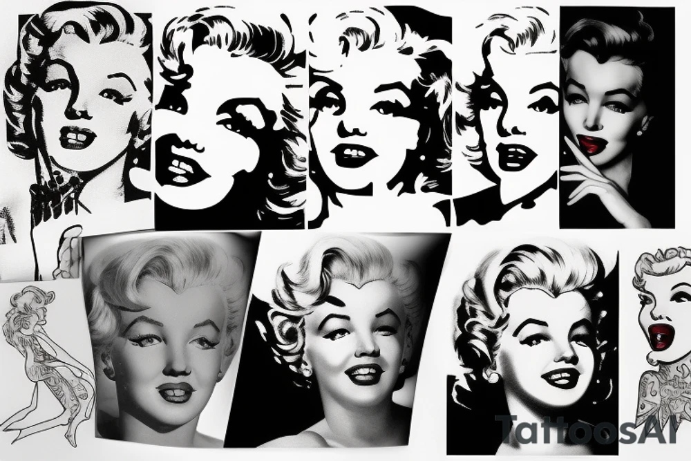 marylin monroe face blackwork style tattoo idea